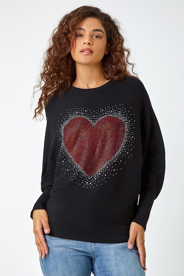 Roman Black/Maroun Sparkle Heart Embellished Jumper