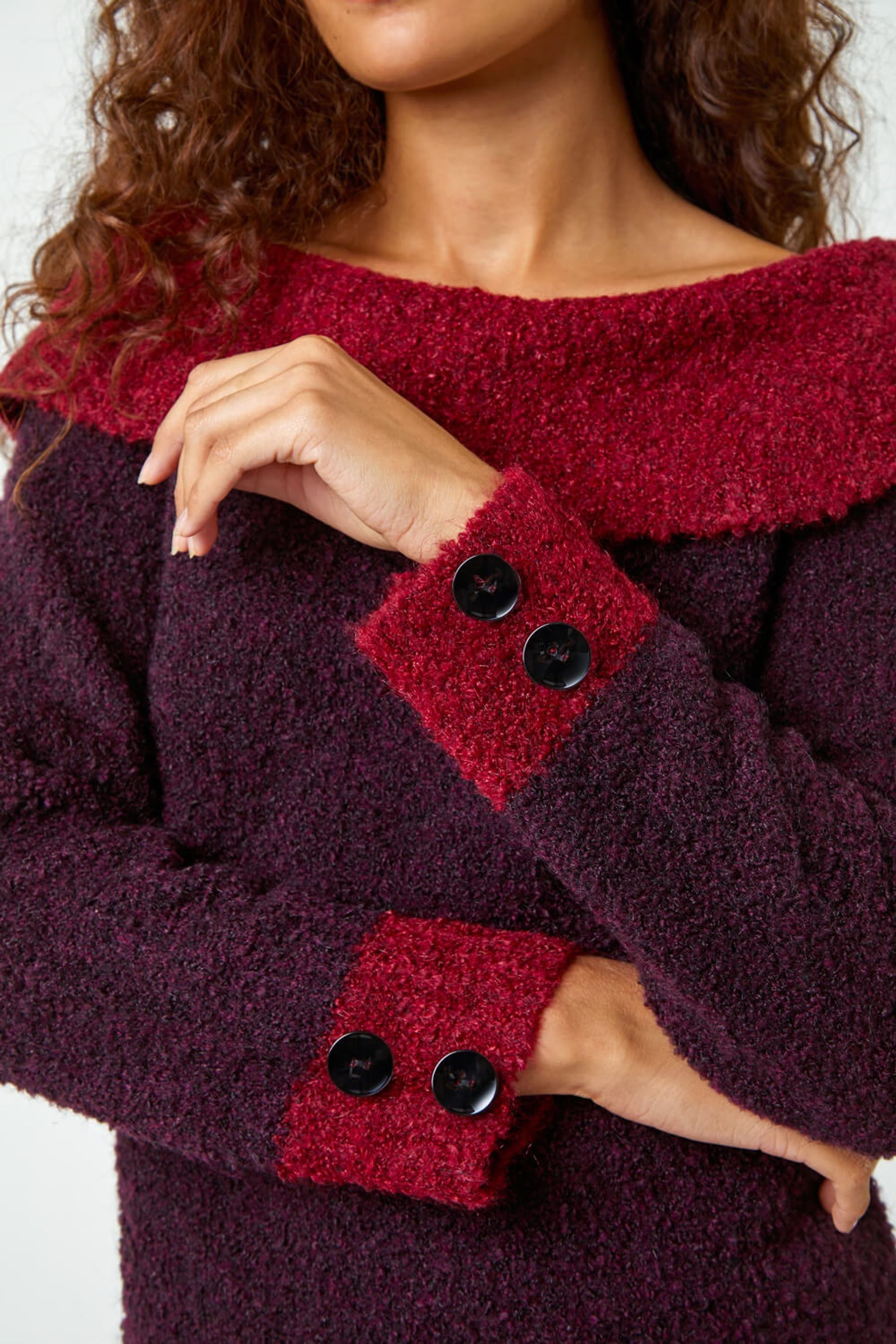 Buy Roman Red Textured Button Detail Bardot Jumper from the Next