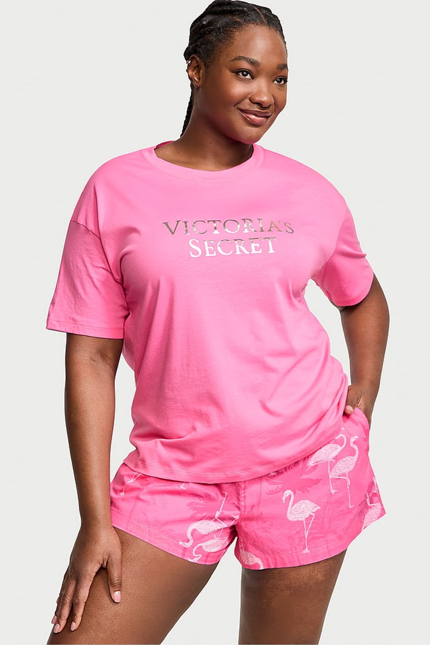 Buy Victoria s Secret Hollywood Pink Flamingo Cotton T Shirt Short Pyjamas from the Next UK online shop