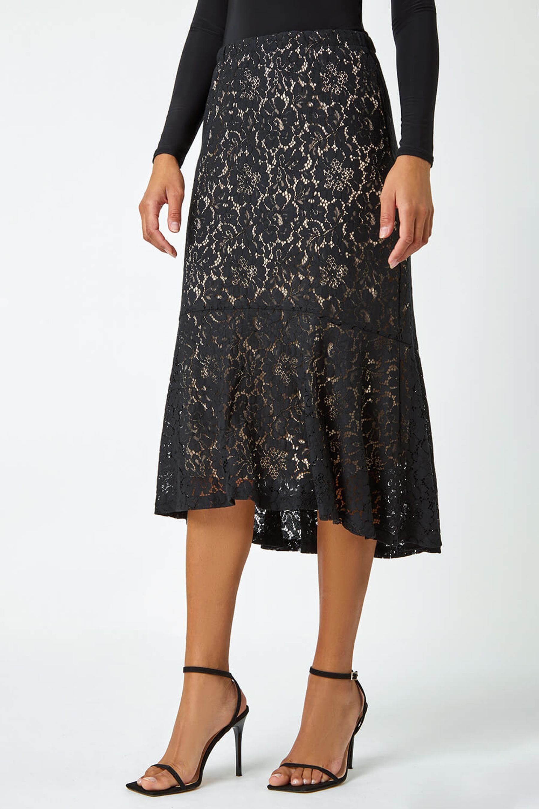 Black lace shop stretch skirt