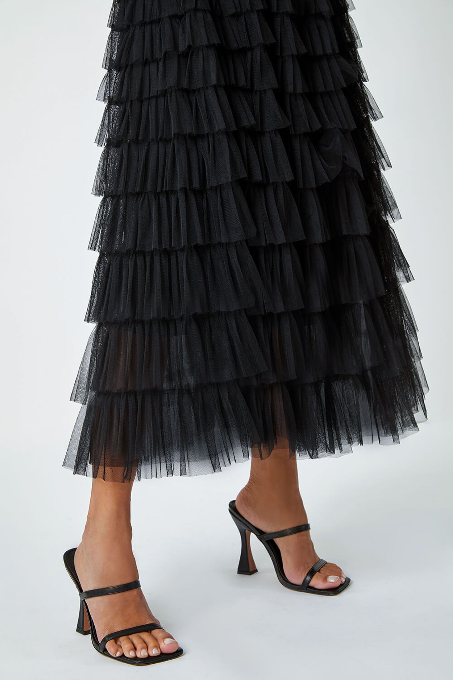 Buy Roman Black Elasticated Mesh Tiered Ruffle Skirt from the Next