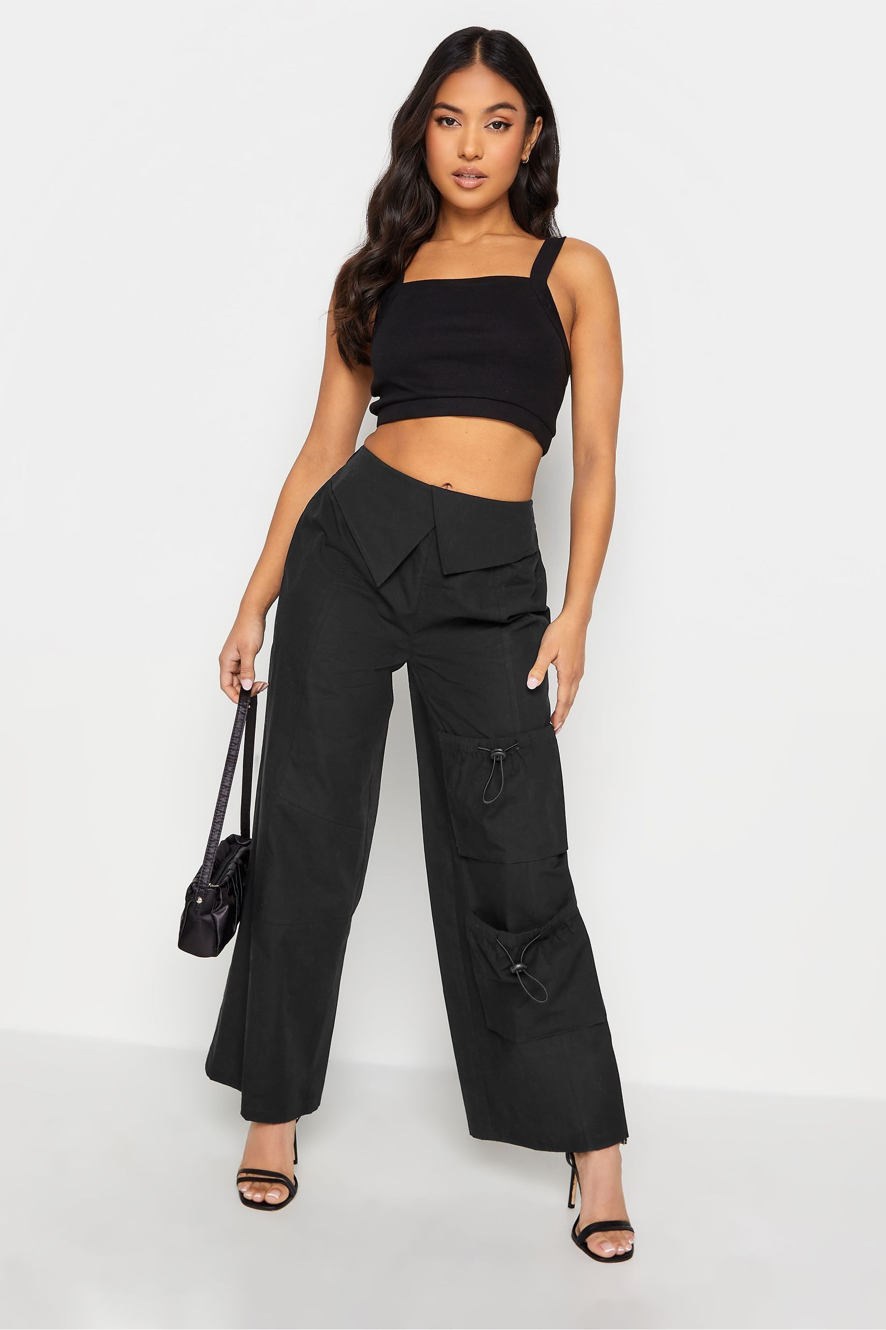 Buy PixieGirl Petite Black Fold Over Cargo Trousers from the Next UK online shop