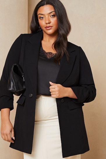Lipsy Black crepe Curve Relaxed Longline Tailored Blazer