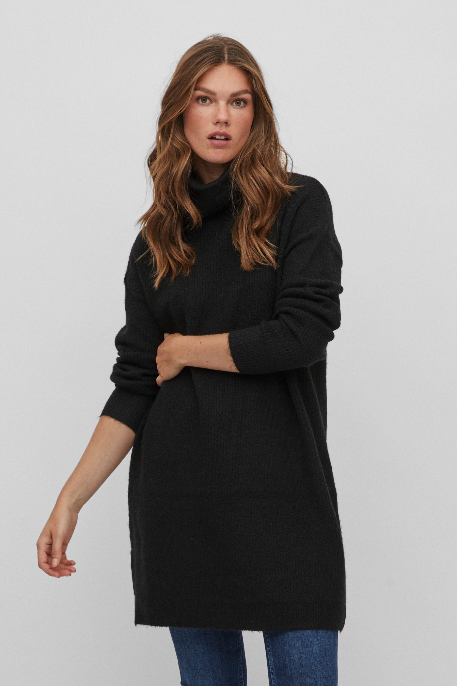 Buy VILA Black Roll Neck Knitted Dress from the Next UK online shop