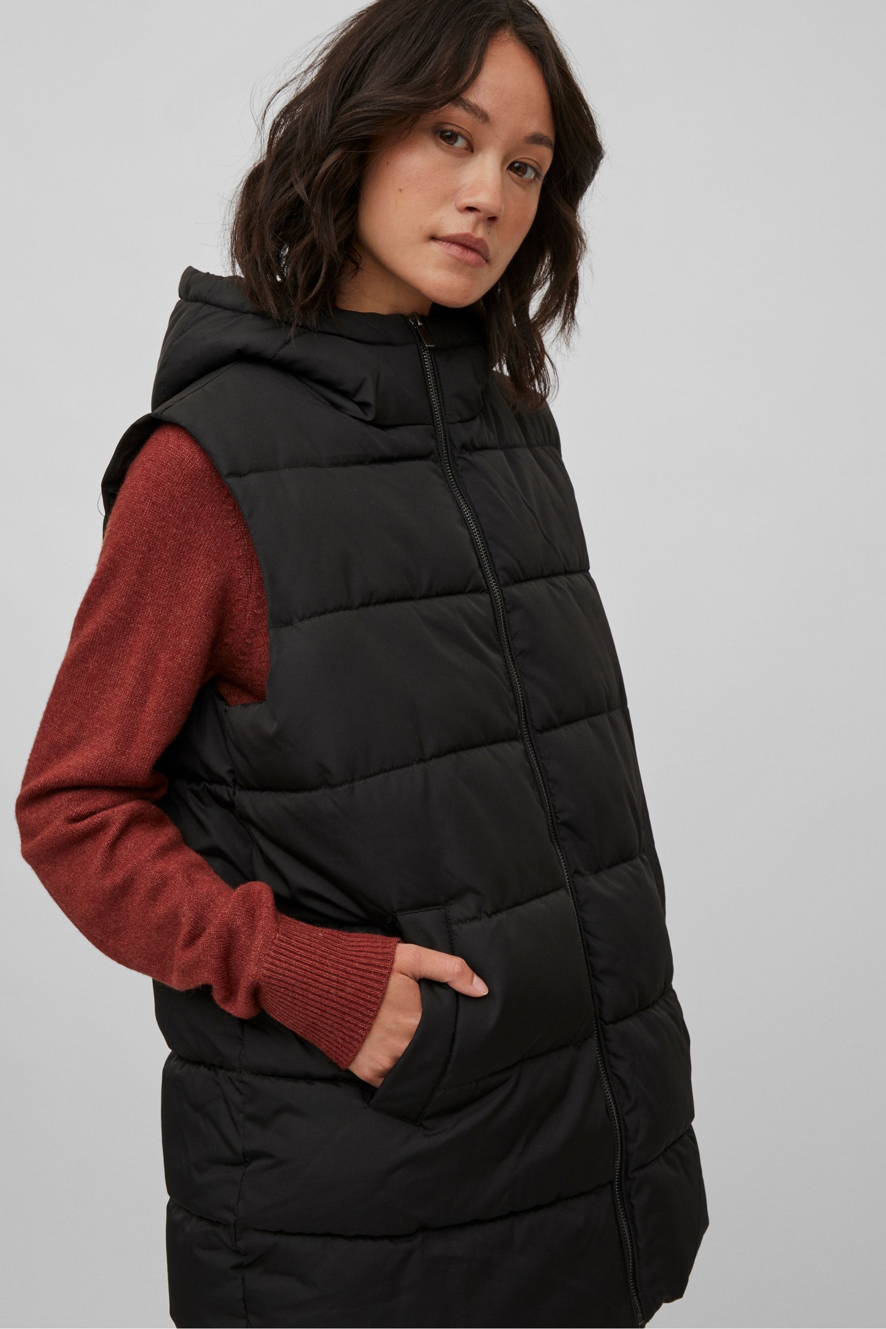 VILA Black Longline Padded Hood Gilet
