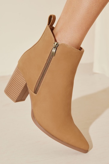 Friends Like These Brown Side Zip Pointed Ankle Boot
