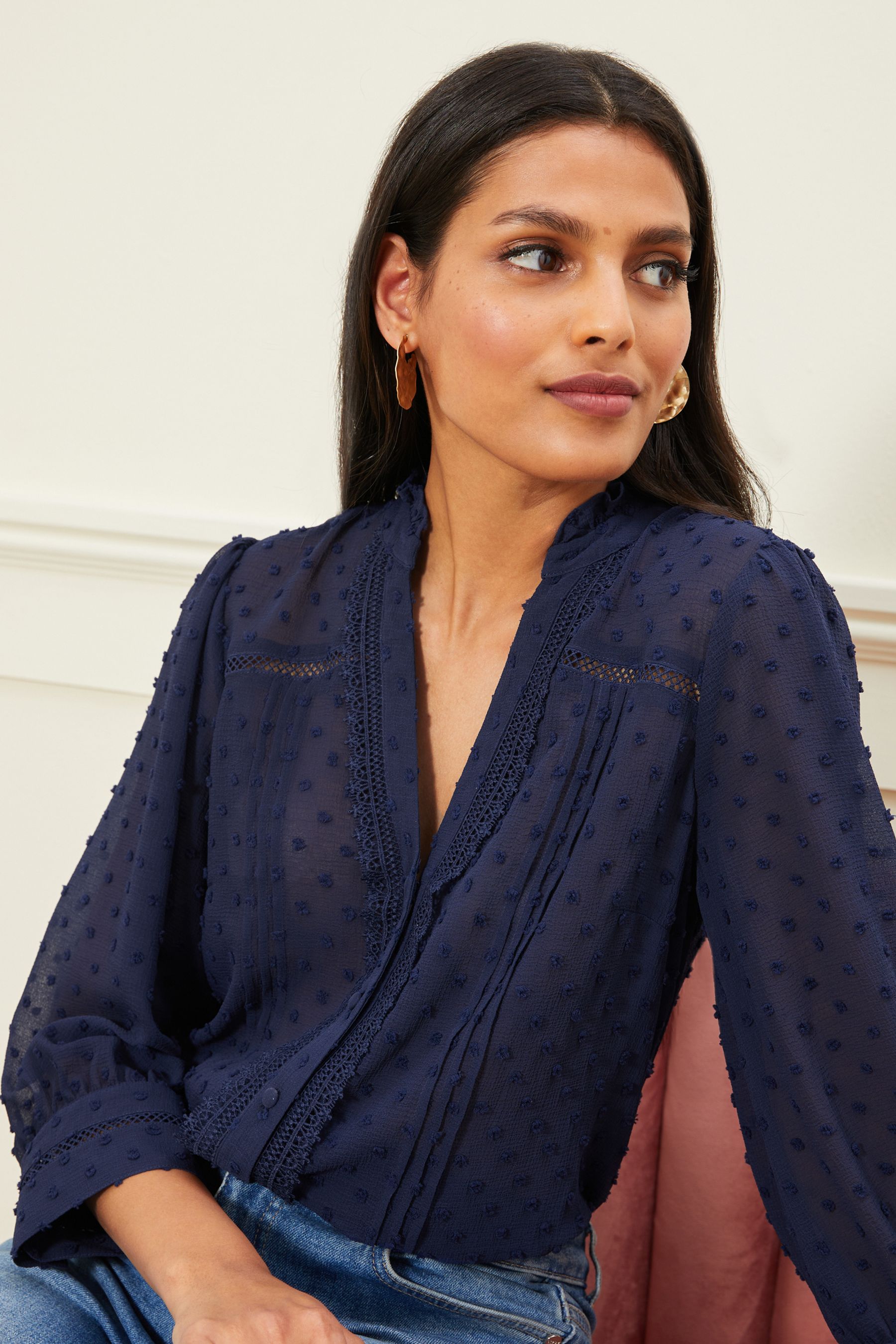 Navy blouse sales