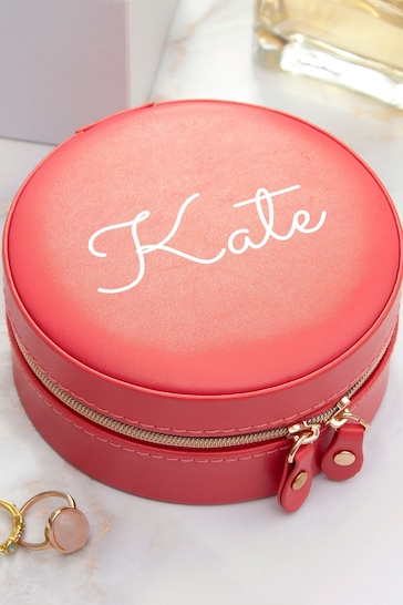 Personalised Pink Coral Round Jewellery Case by Treat Republic