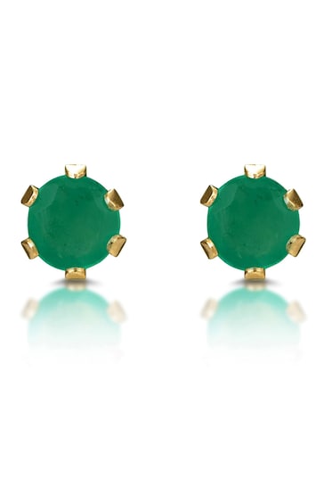 The Diamond Store Emerald Studded Earrings in 9K Yellow Gold 3 x 3mm