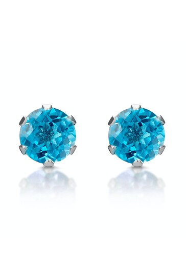 The Diamond Store Blue Topaz Studded Earrings in 9K Yellow Gold 3 x 3mm