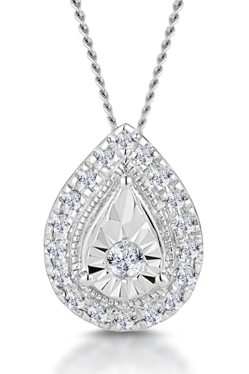 The Diamond Store White 0.10ct Masami Pear Halo Necklace Pave Set in 9K White Gold