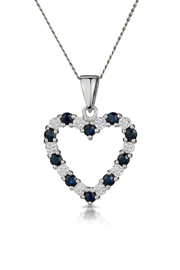 The Diamond Store Sapphire And Diamond 9K White Gold Heart Pendant Necklace