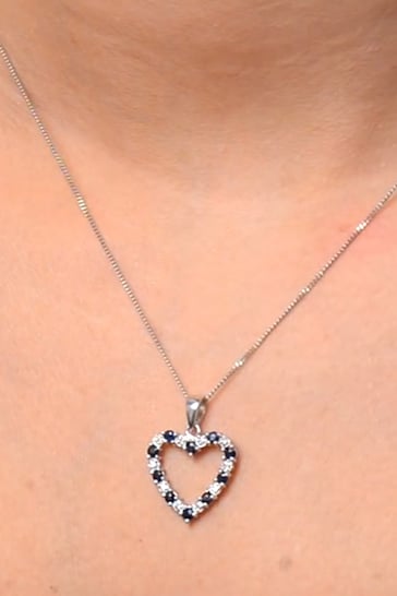 The Diamond Store Sapphire And Diamond 9K White Gold Heart Pendant Necklace