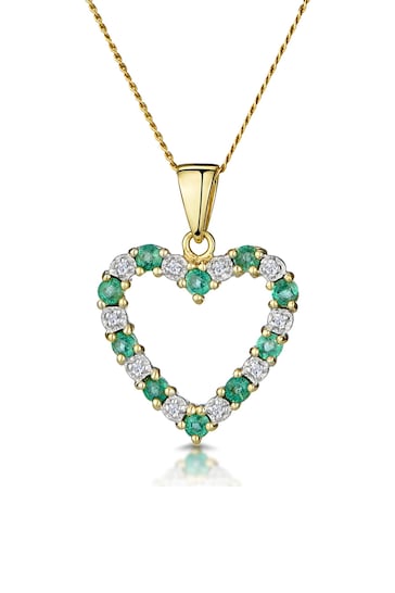 The Diamond Store Emerald 0.54CT And Diamond Heart Pendant Necklace in 9K Yellow Gold