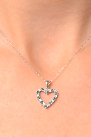 The Diamond Store Emerald 0.54CT And Diamond 9K White Gold Heart Pendant Necklace