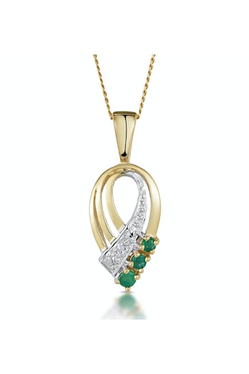 The Diamond Store Emerald 2.25mm And Diamond Pendant Necklace in 9K Yellow Gold