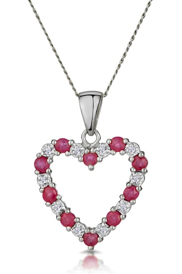 The Diamond Store Ruby 0.68CT And Diamond 9K White Gold Heart Pendant Necklace