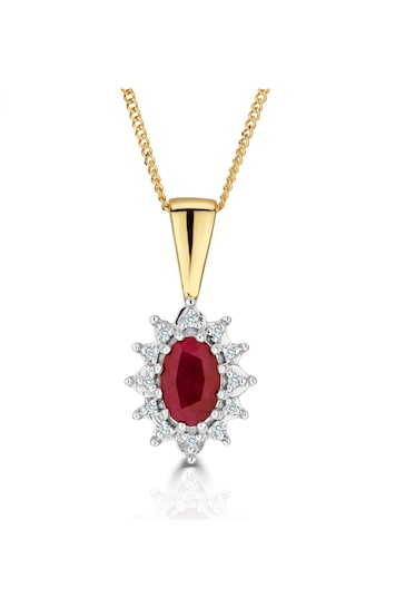 The Diamond Store Ruby 6 x 4mm And Diamond Pendant Necklace in 9K Yellow Gold