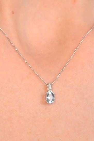The Diamond Store Blue 0.34CT And Diamond Pendant Necklace in 9K White Gold