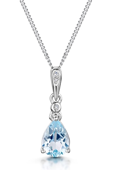 The Diamond Store Blue Topaz Stellato Collection Diamond Necklace in 9K White Gold