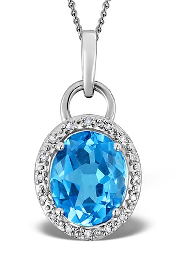 The Diamond Store Blue Topaz 2.96CT And Diamond Pendant Necklace in 9K White Gold