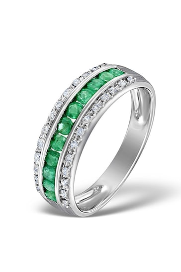 The Diamond Store Emerald And 0.56ct Diamond Eternity Ring in 9K White Gold