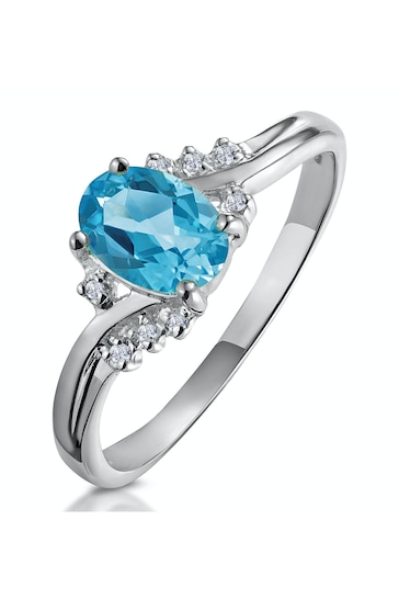 The Diamond Store Blue Topaz 0.94CT And Diamond Ring in 9K White Gold