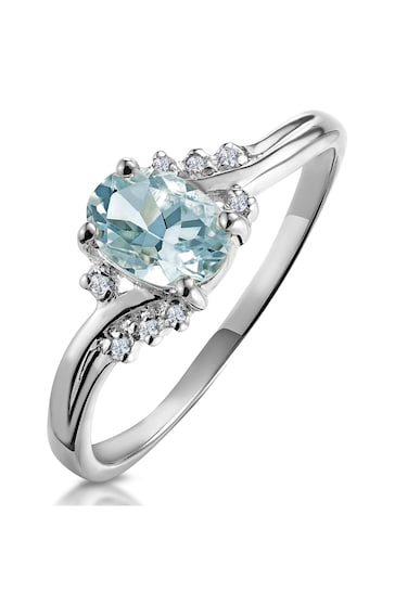 The Diamond Store Aquamarine Blue 0.70CT And Diamond Ring in 9K White Gold