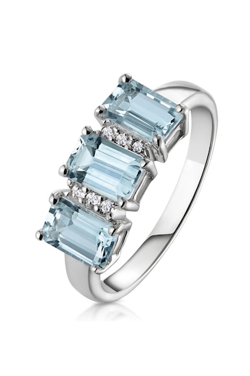 The Diamond Store Aquamarine Blue 1.65CT And Diamond Ring in 9K White Gold