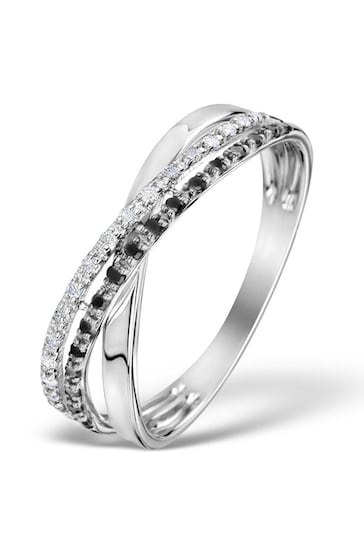 The Diamond Store Black 0.09ct And Black Diamond Crossover Ring in 9K White Gold