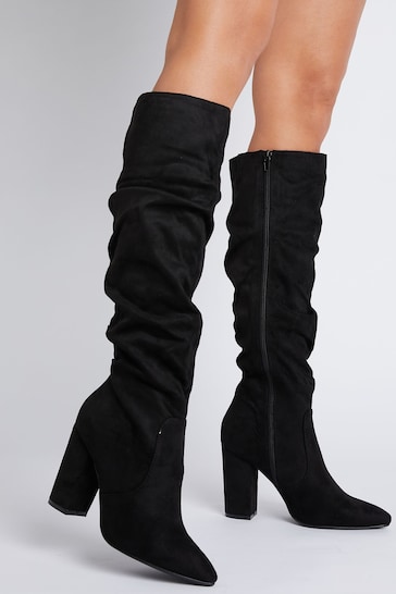 Quiz Black Regular Fit Faux Suede Rouched Boot