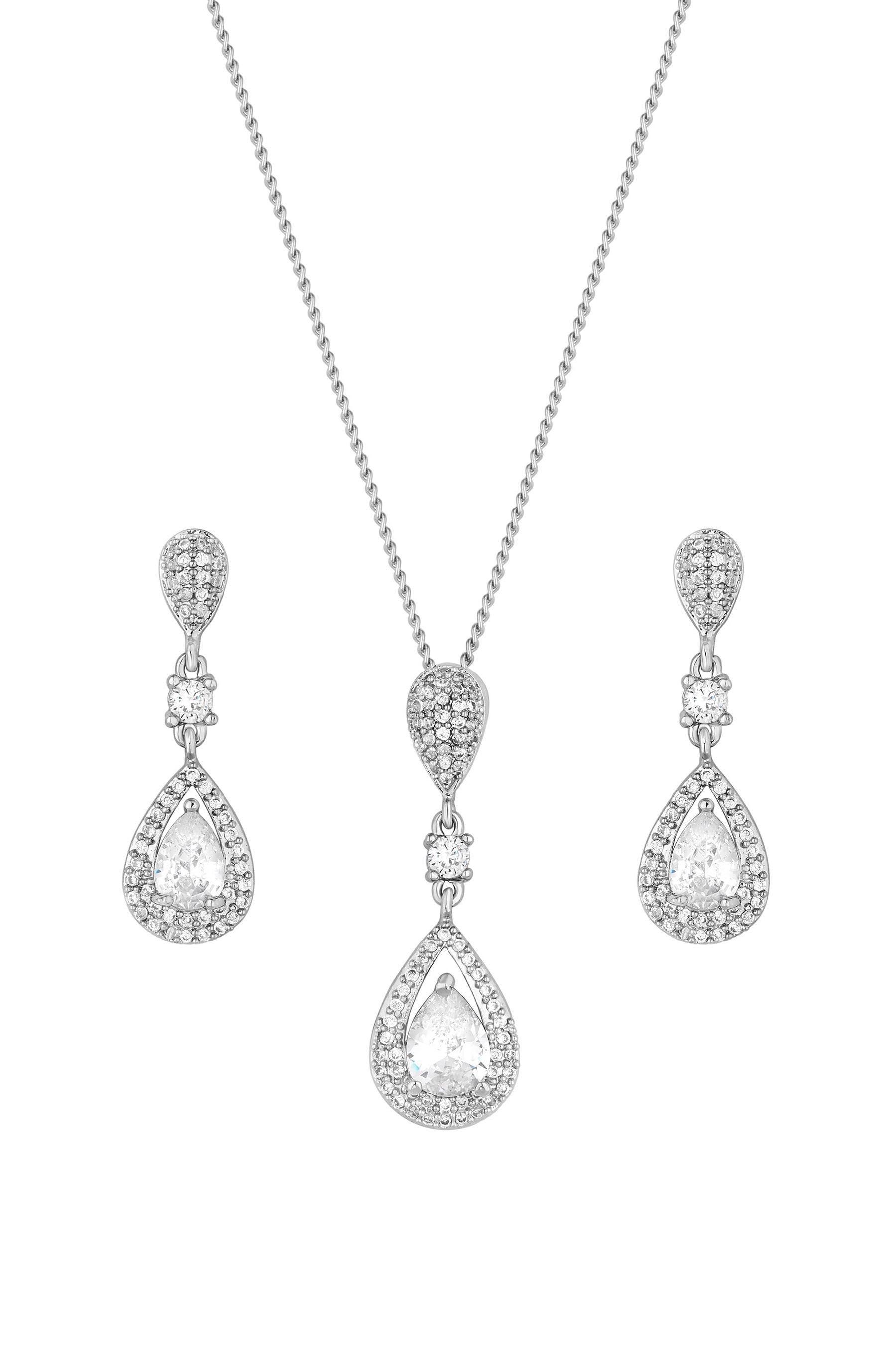 Buy Jon Richard Silver Plated Clear Crystal Pave 3 Tier Pear Drop