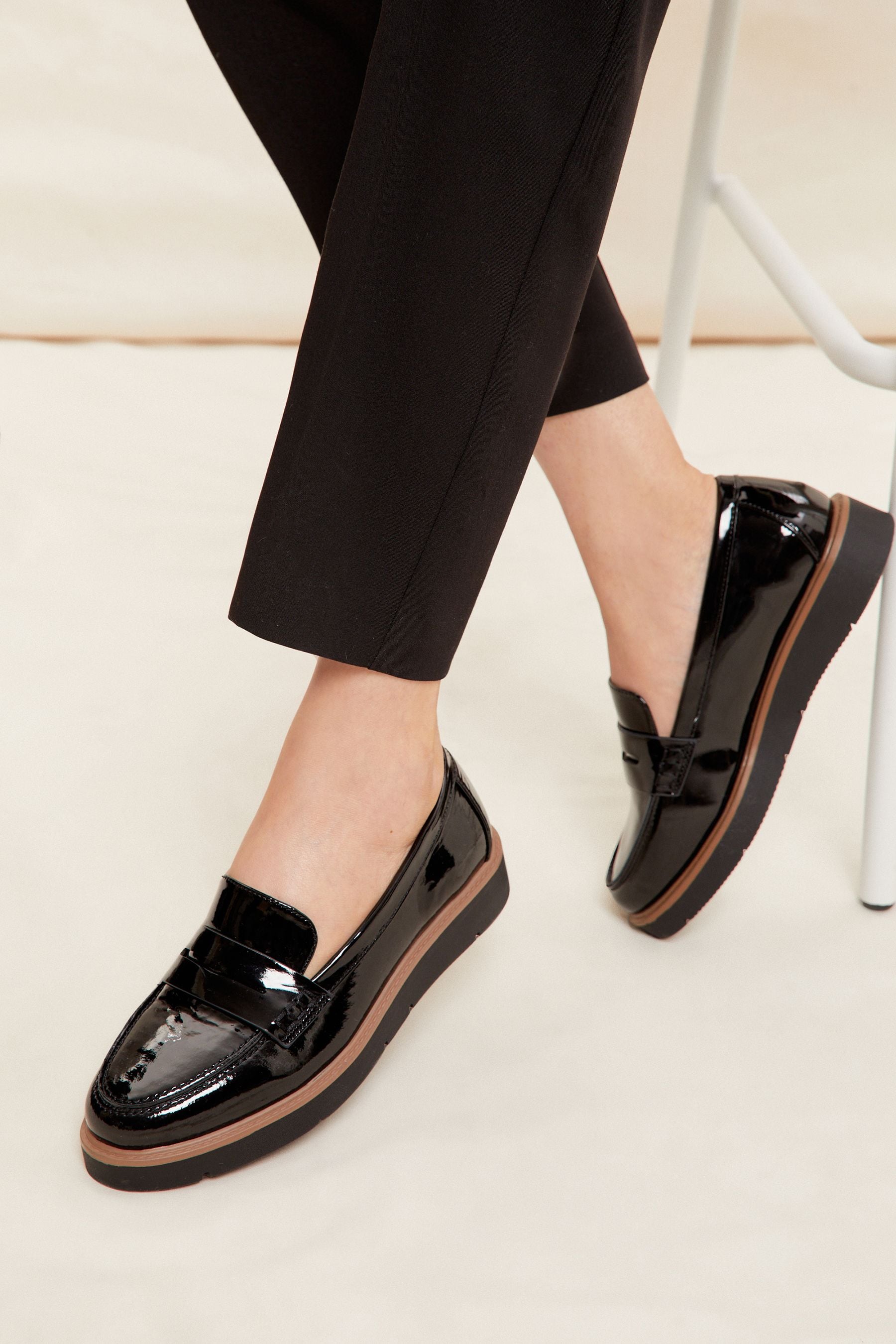 Ladies online black loafers