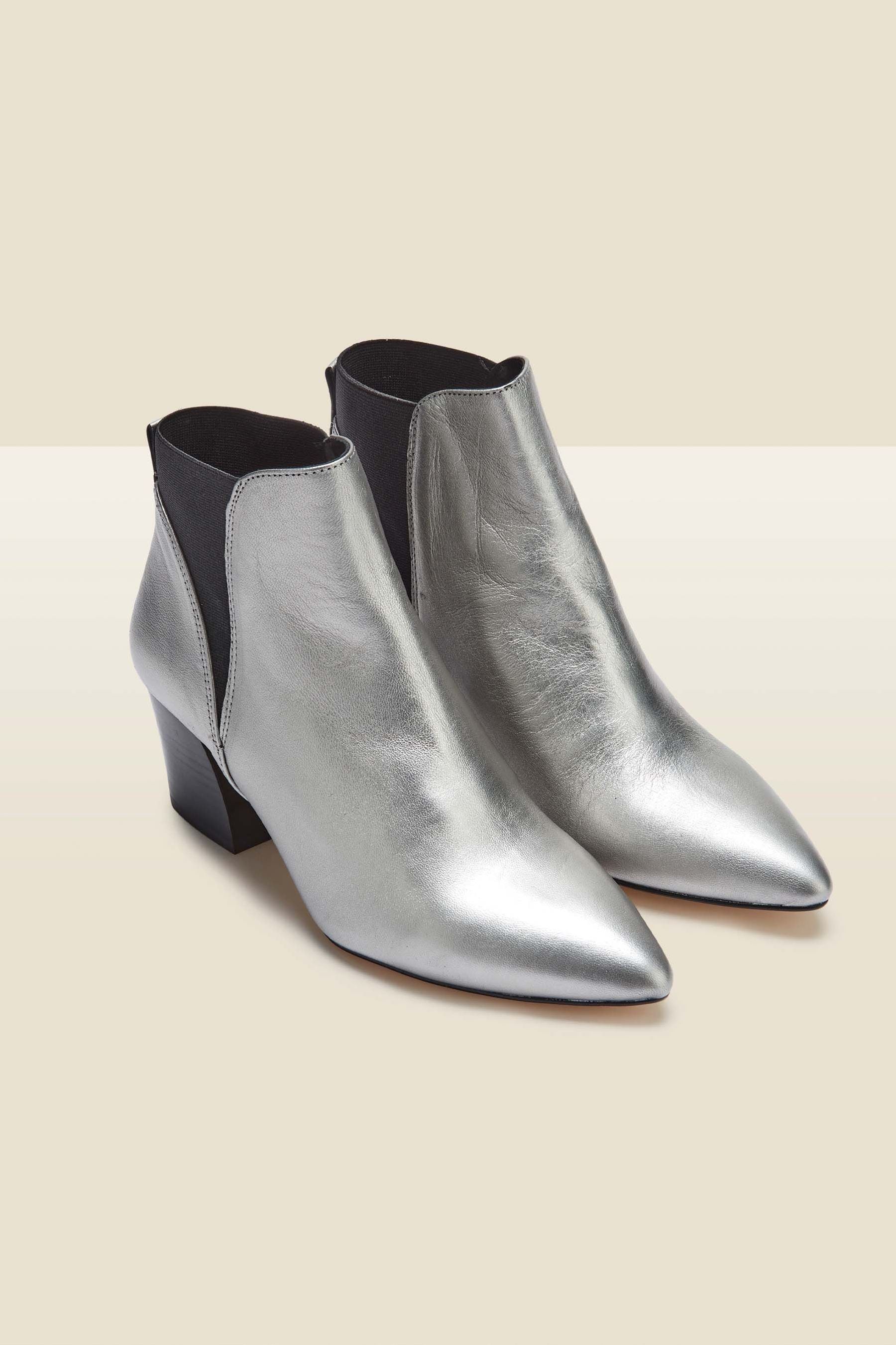Sosandar Silver Leather Mid Heel Chelsea Boot