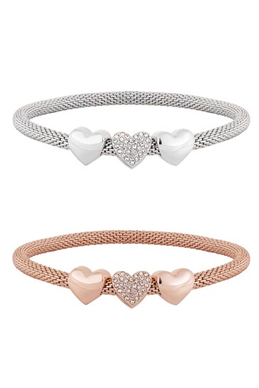 Lipsy Jewellery Two Tone Two Tone Heart Mesh Stretch Bracelets - Pack of 2 Gift Boxed