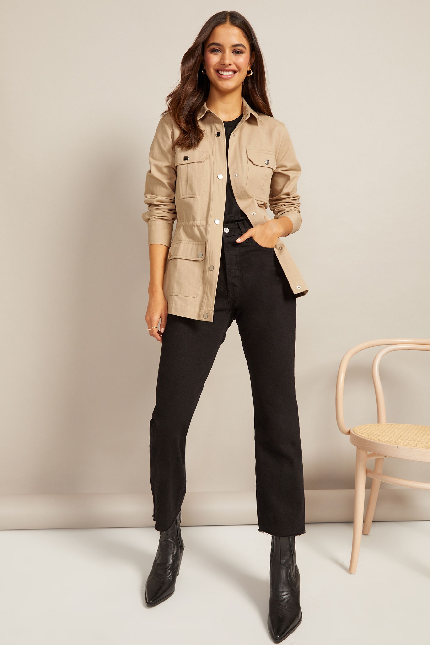 Friends Like These Stone Utility Pocket Button Through Jacket