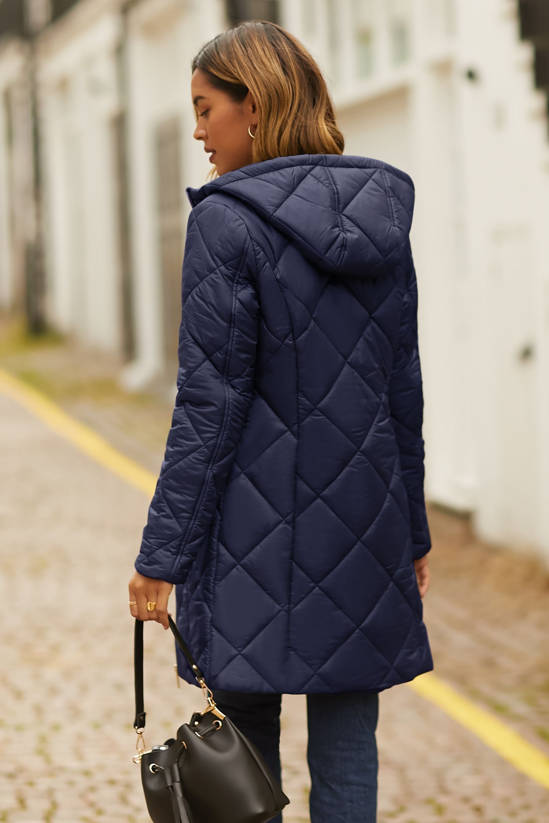 Buy Friends Like These Navy Blue Longline Hooded Quilted Padded