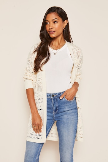 Friends Like These Cream Crochet Knitted Long Sleeve Cardigan