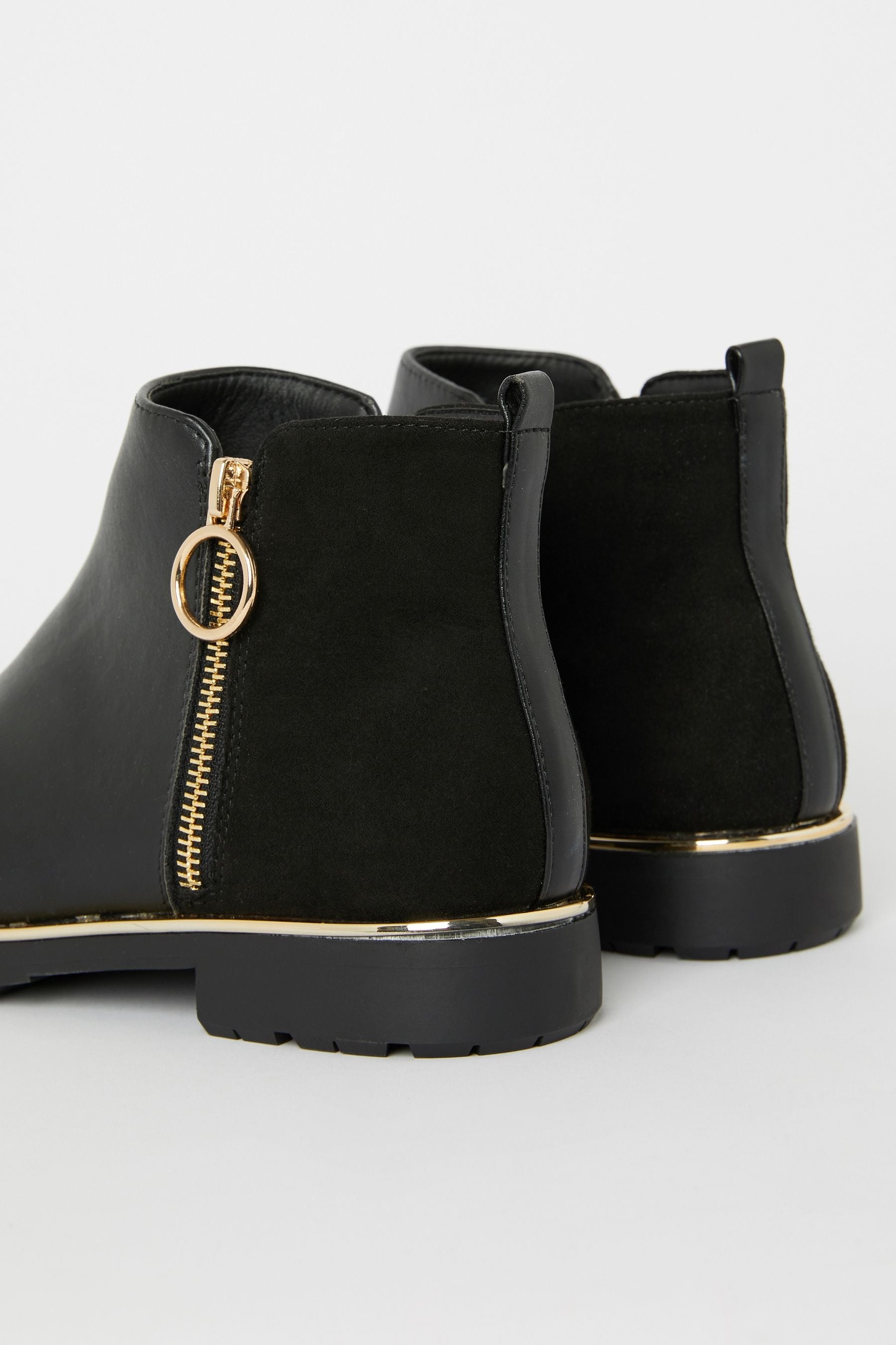 Black ankle boots gold zip clearance