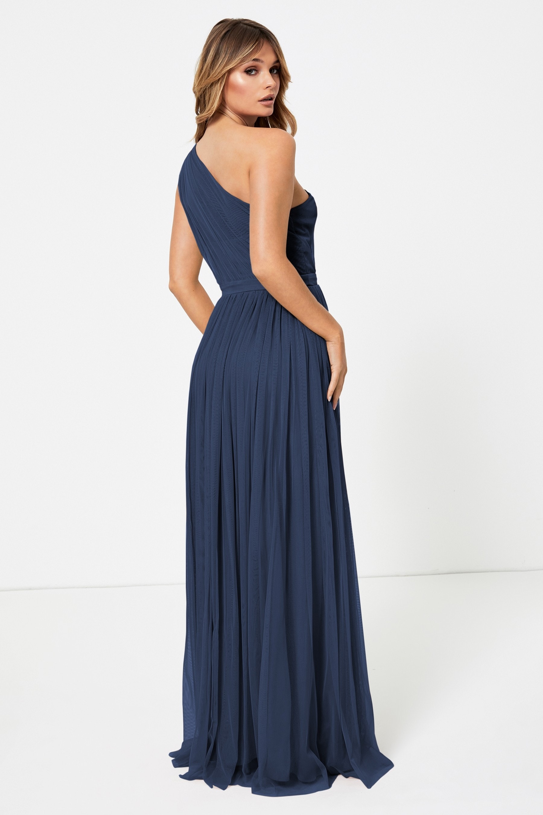 Navy one shoulder shop maxi dress