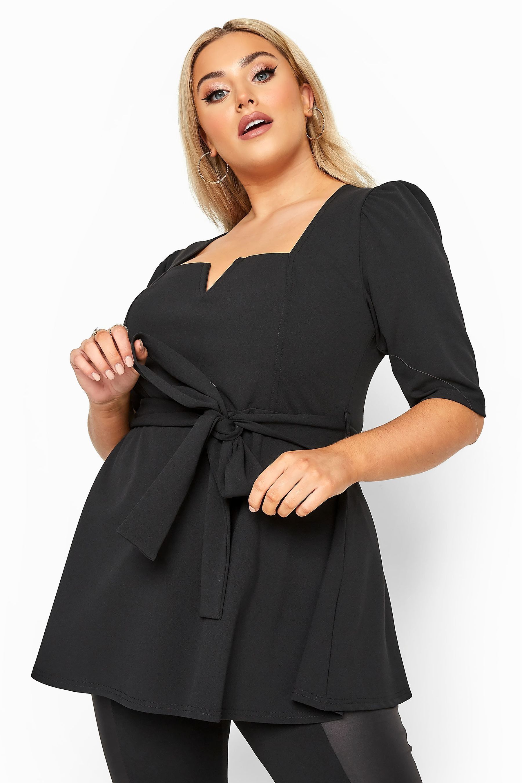 Yours Curve Black London Notch Neck Peplum Top