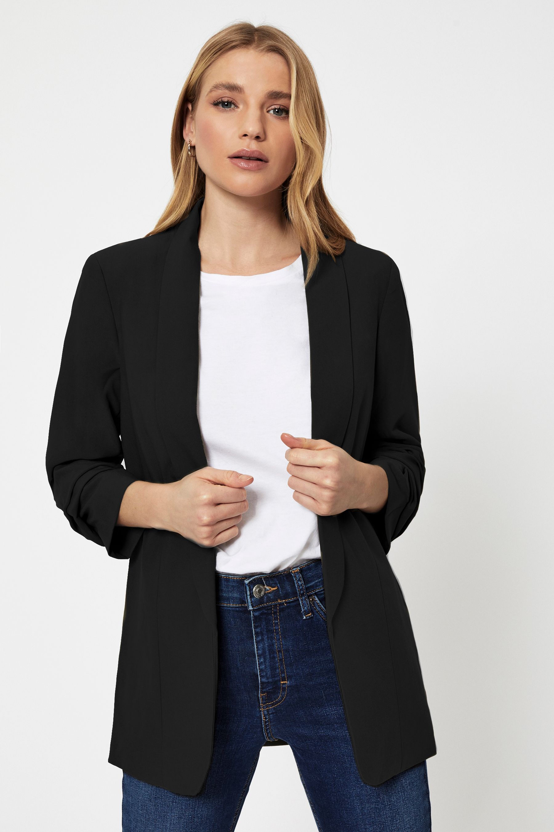 Black blazer online ruched sleeves