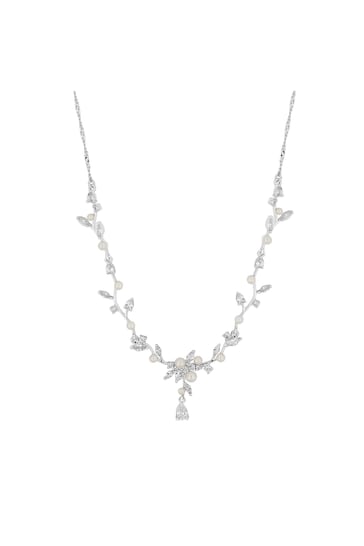 Jon Richard Silver Plated Cubic Zirconia Pearl Crystal Vine Pear Necklace