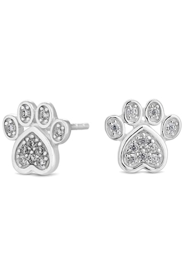 Simply Silver Sterling Silver 925 Cubic Zirconia Paw Print Stud Earrings