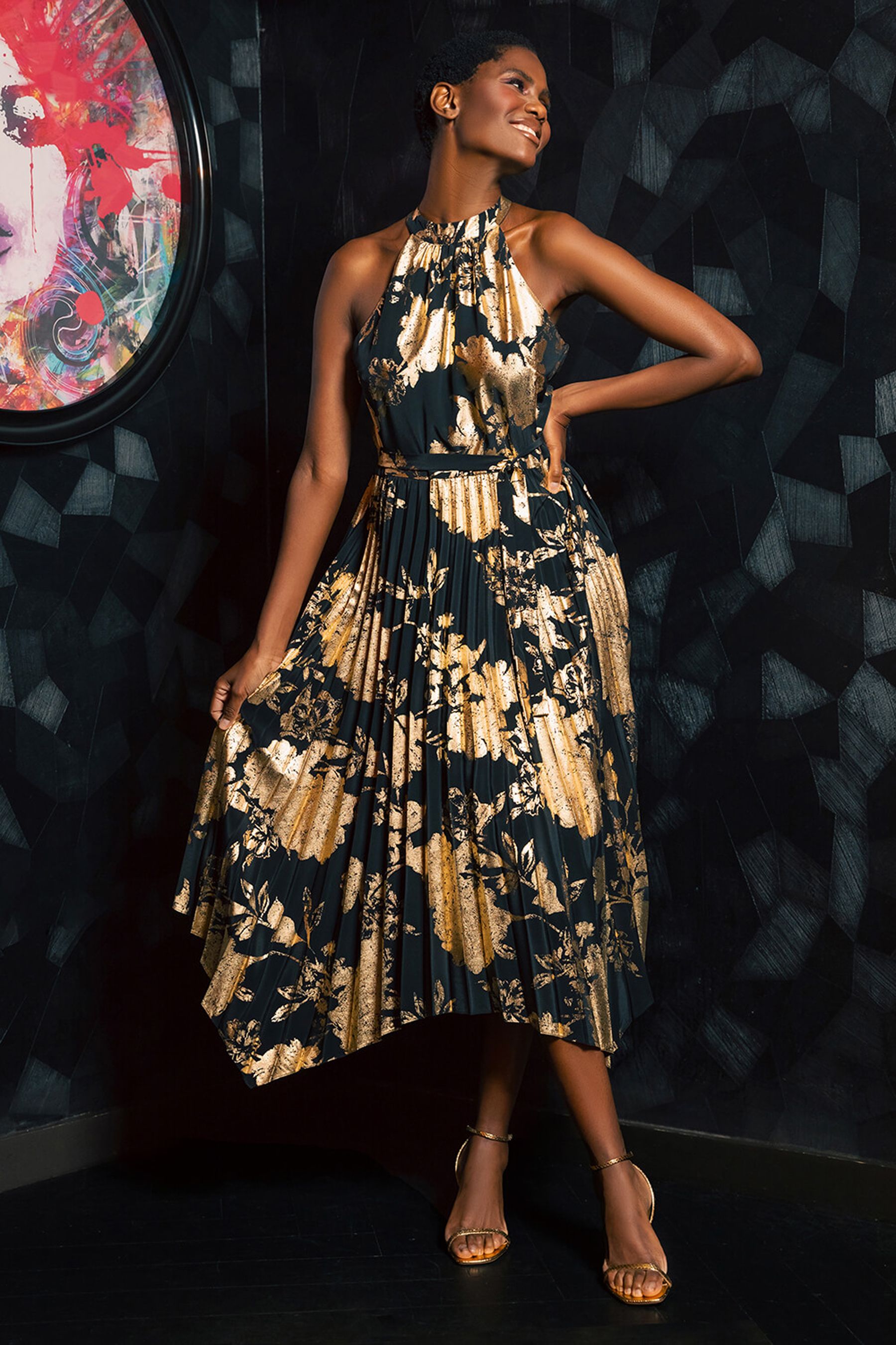 Roman black outlet and gold dress