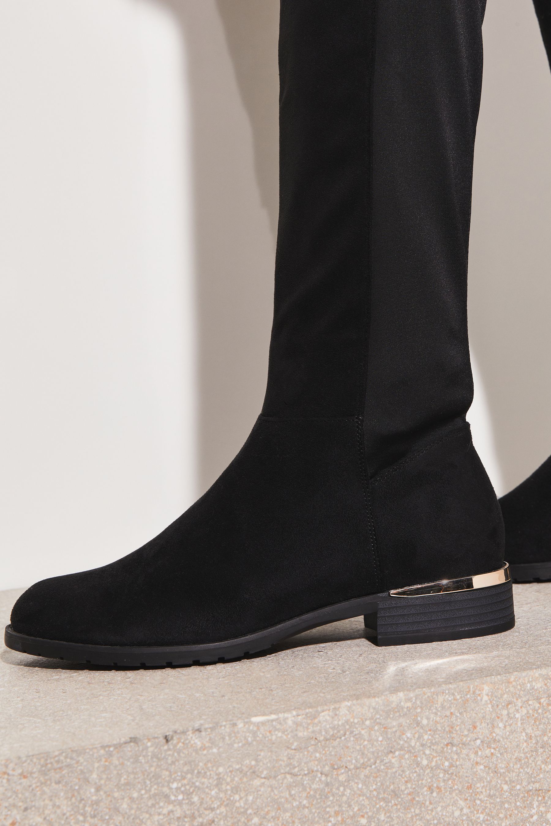 Buy Lipsy Black Regular Fit Flat Long Knee Faux Suedette Boot from