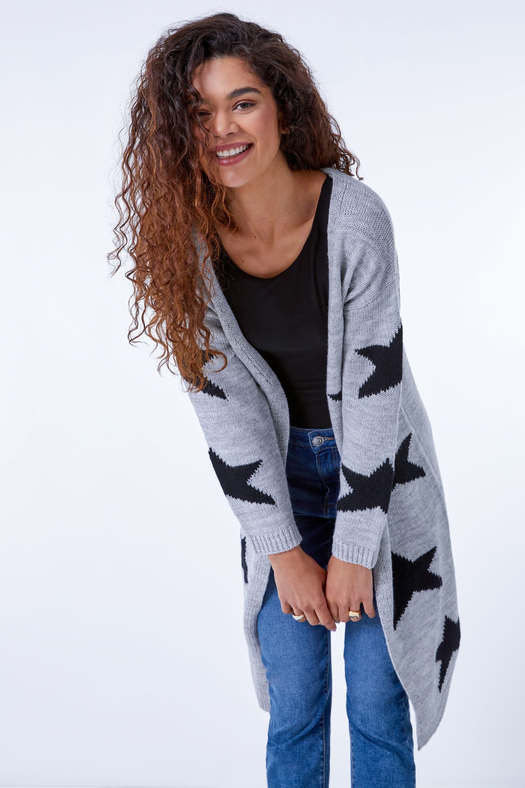 Roman Grey Star Print Cardigan