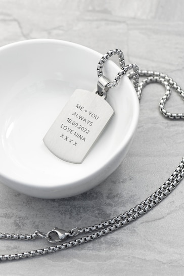 Personalised Men's Snowflake Obsidian Dog Tag Necklace  by Treat Republic