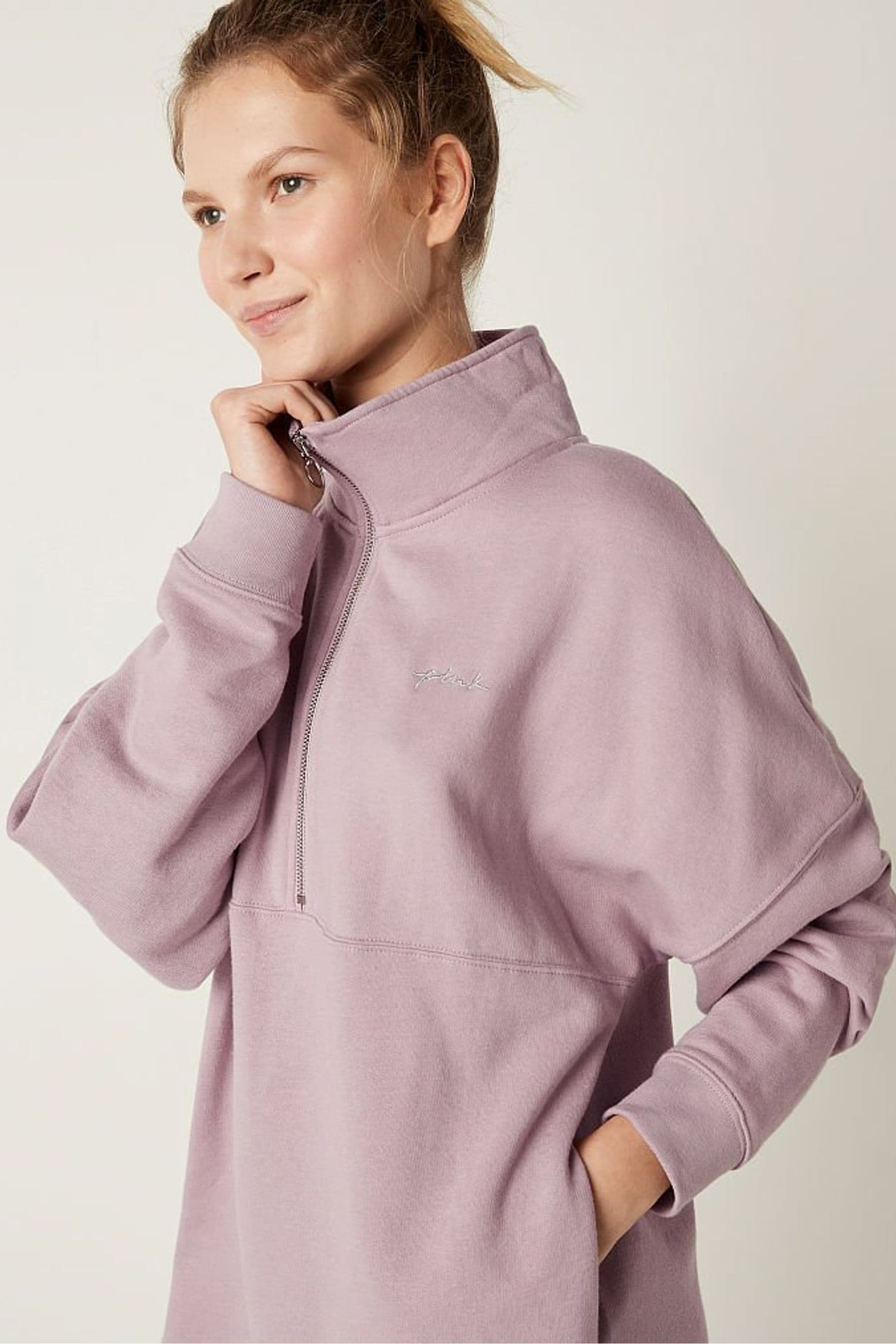 Buy Victoria s Secret PINK Varsity Half Zip Fleece Top from the