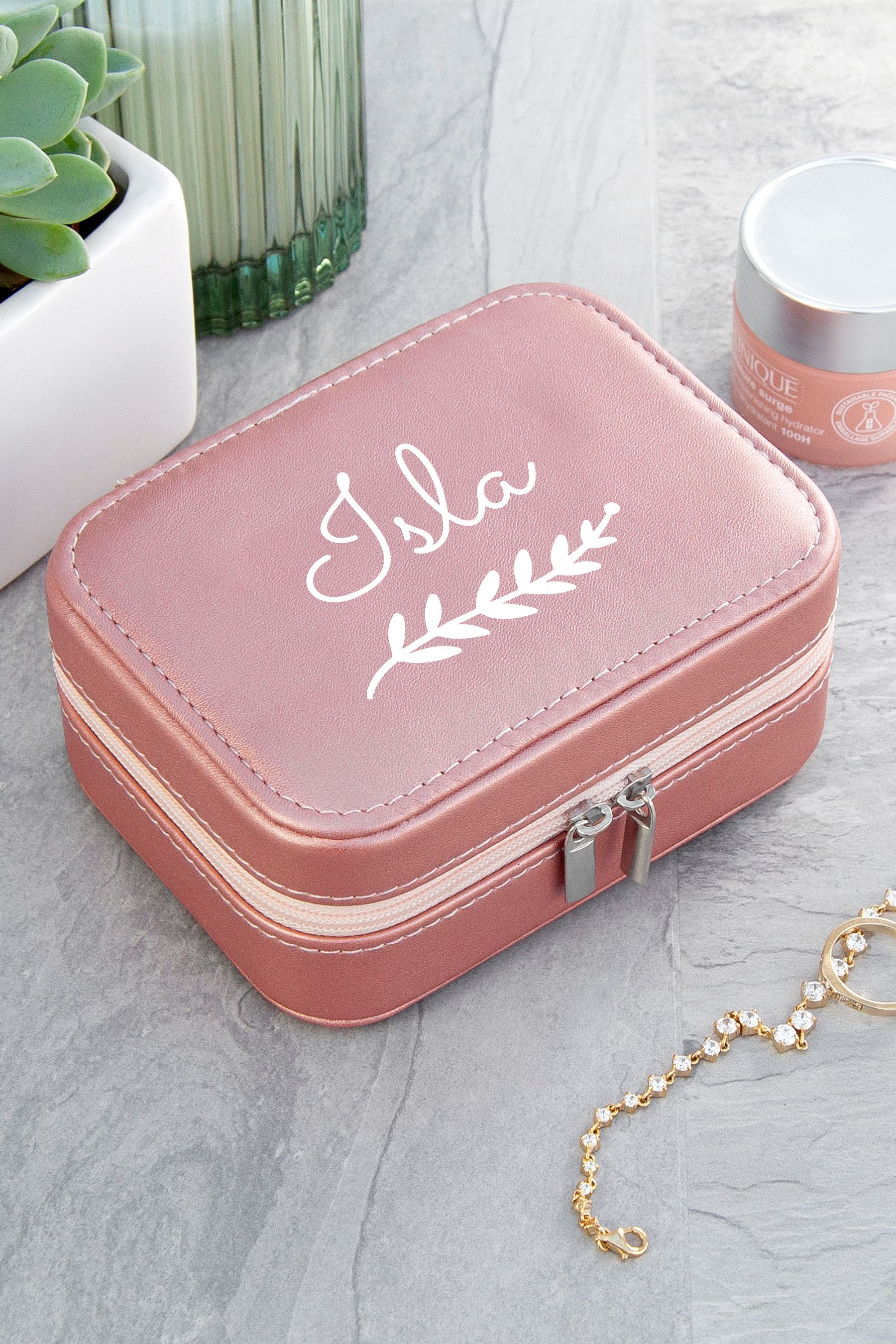 Buy Personalised Wreath Pink Travel Jewellery Case by Treat